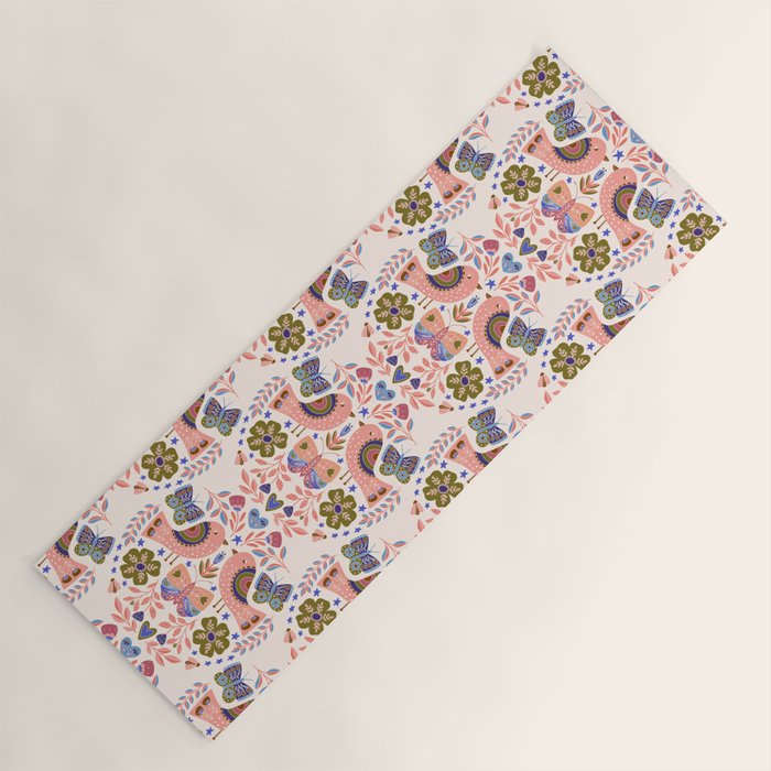 Folk Birds - Vintage Color Yoga Mat Gallery Image 1