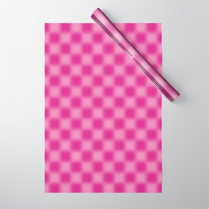 Checkered Blur Hot Pink Blurry Checkered Pattern Wrapping Paper Gallery Image 1
