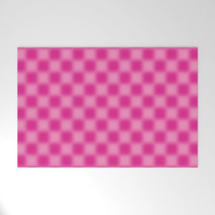 Checkered Blur Hot Pink Blurry Checkered Pattern Welcome Mat Gallery Image 1