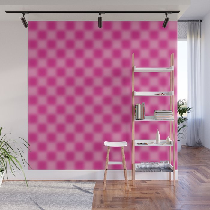 Checkered Blur Hot Pink Blurry Checkered Pattern Wall Mural Gallery Image 1