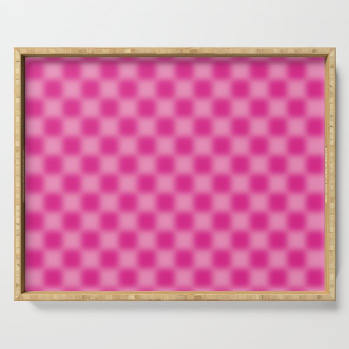 Checkered Blur Hot Pink Blurry Checkered Pattern Serving Tray Gallery Image 1