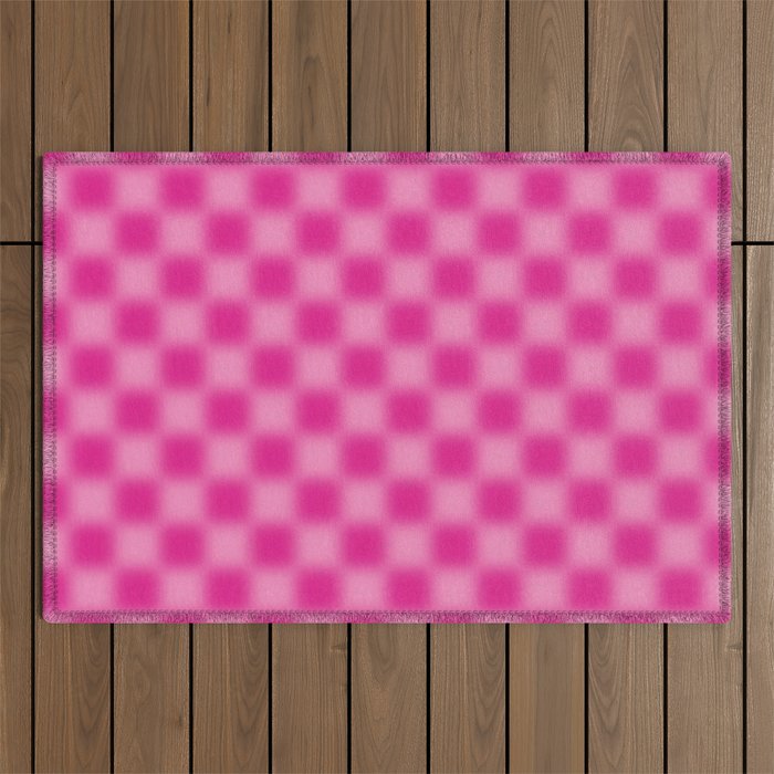 Checkered Blur Hot Pink Blurry Checkered Pattern Outdoor Rug Gallery Image 1