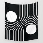 Mid Century Modern Geometric 191 in White and Black Wall Tapestry Gallery Image 4