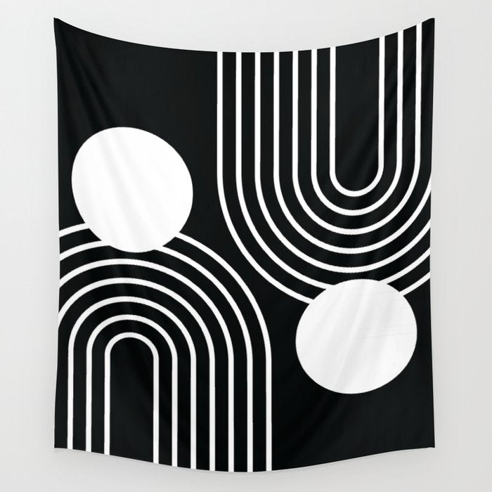 Mid Century Modern Geometric 191 in White and Black Wall Tapestry Gallery Image 4