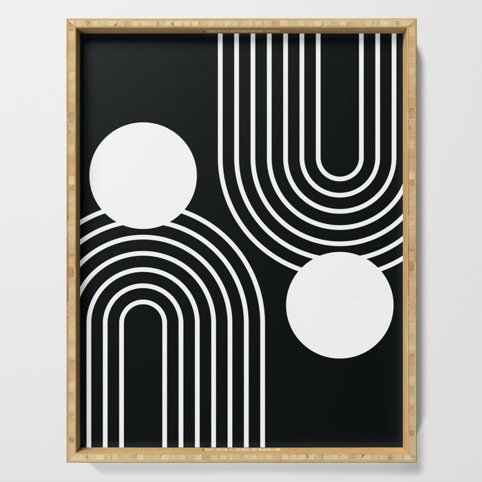 Mid Century Modern Geometric 191 in White and Black Serving Tray Gallery Image 1