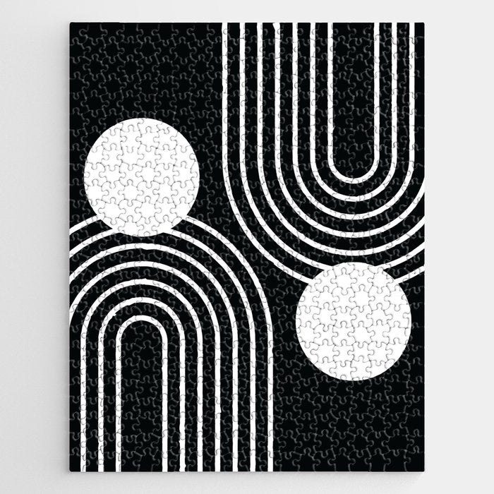 Mid Century Modern Geometric 191 in White and Black Jigsaw Puzzle Gallery Image 1