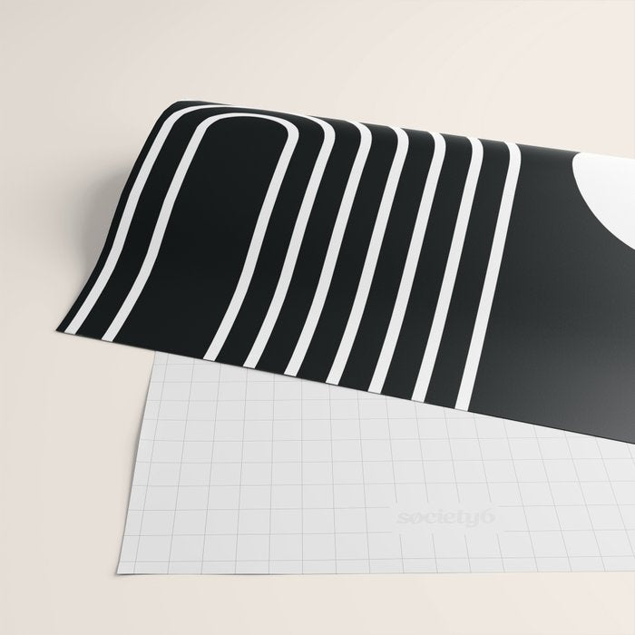 Mid Century Modern Geometric 191 in White and Black Wrapping Paper Gallery Image 2