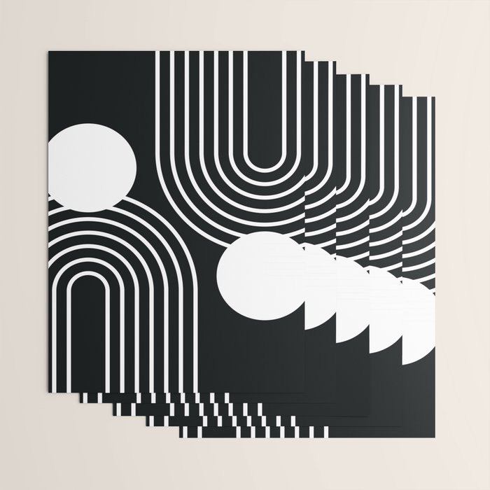 Mid Century Modern Geometric 191 in White and Black Wrapping Paper Gallery Image 3