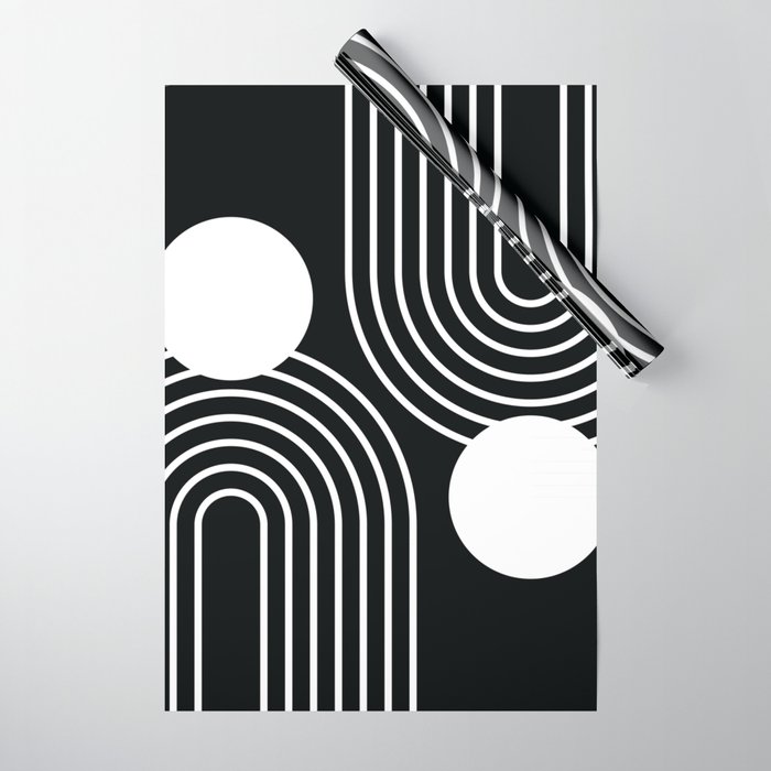 Mid Century Modern Geometric 191 in White and Black Wrapping Paper Gallery Image 1
