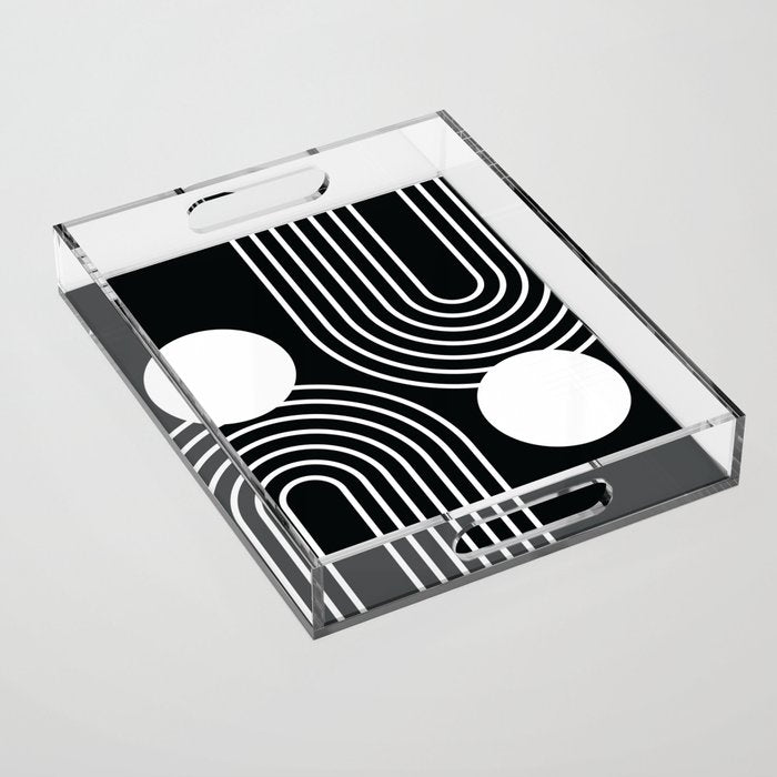 Mid Century Modern Geometric 191 in White and Black Acrylic Tray Gallery Image 1