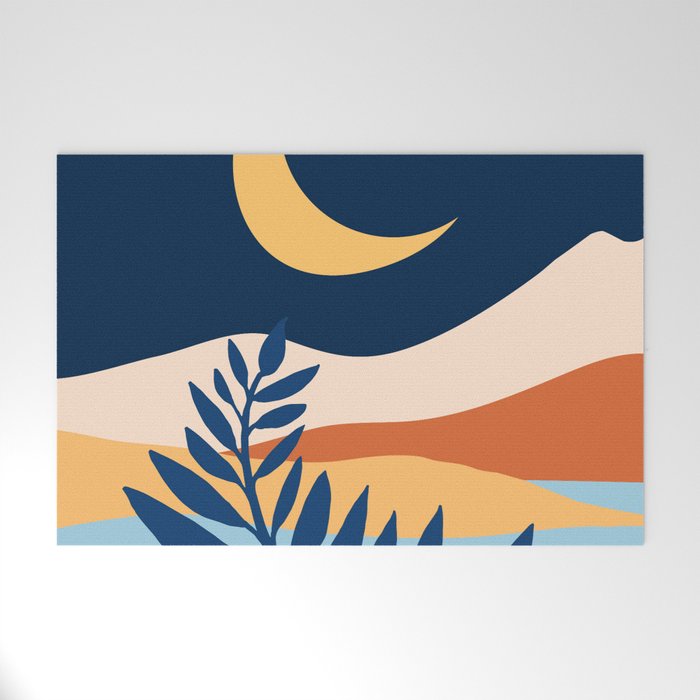 Moon and Night Bloomer Mountain Landscape Welcome Mat Gallery Image 1