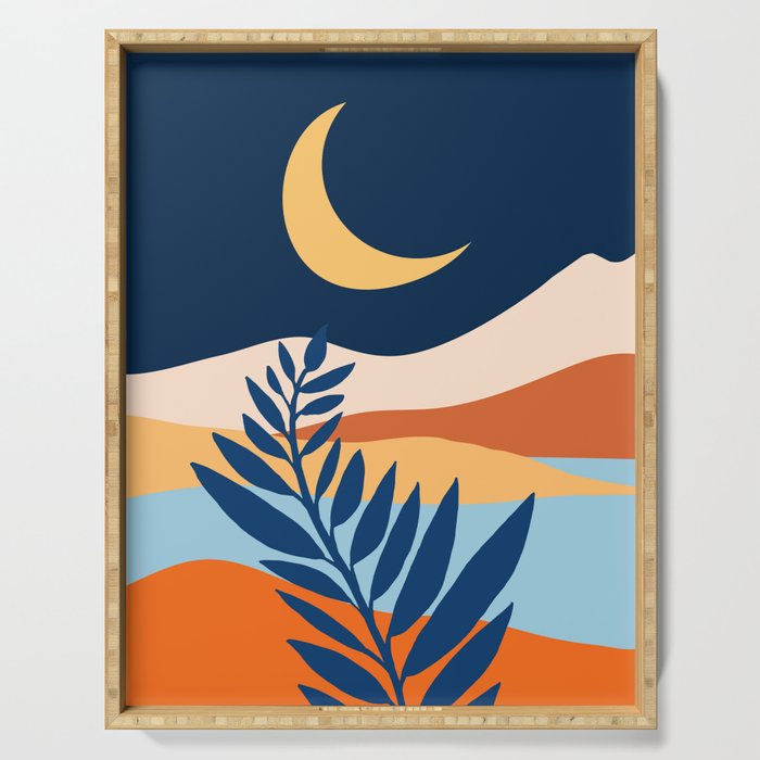 Moon and Night Bloomer Mountain Landscape Serving Tray Gallery Image 1
