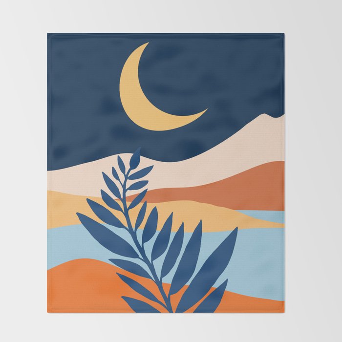 Moon and Night Bloomer Mountain Landscape Throw Blanket Gallery Image 2