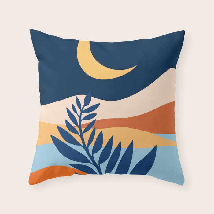 Moon and Night Bloomer Mountain Landscape Throw Pillow Gallery Image 1