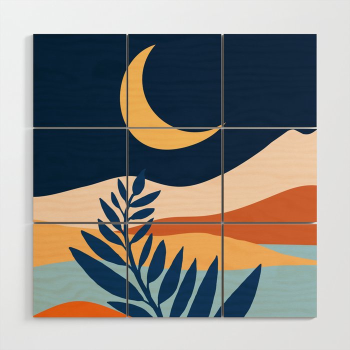 Moon and Night Bloomer Mountain Landscape Wood Wall Art Gallery Image 1