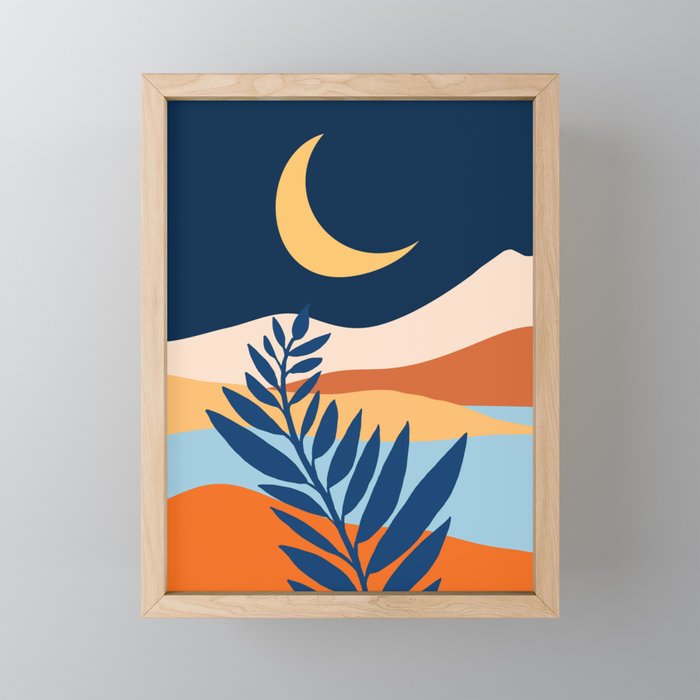 Moon and Night Bloomer Mountain Landscape Mini Art Print Gallery Image 1