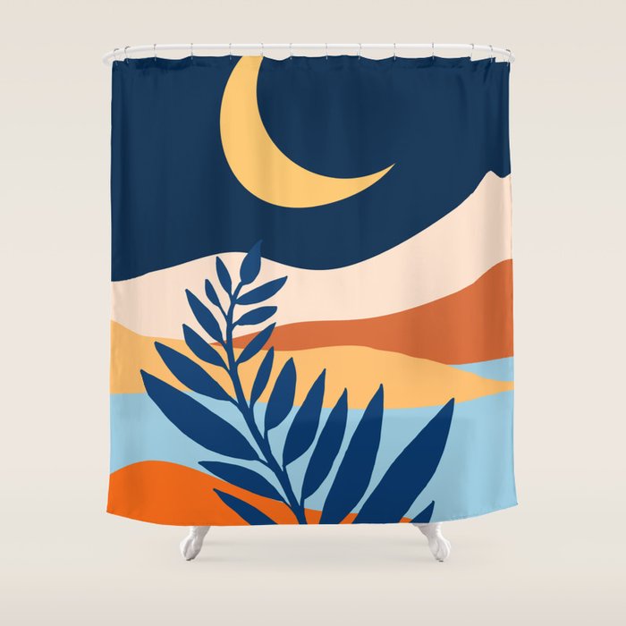 Moon and Night Bloomer Mountain Landscape Shower Curtain Gallery Image 1