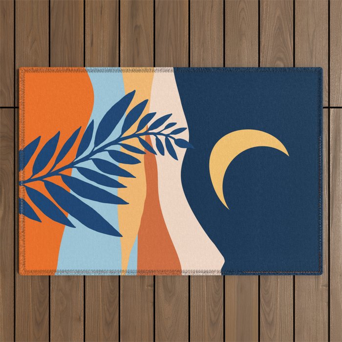 Moon and Night Bloomer Mountain Landscape Outdoor Rug Gallery Image 1