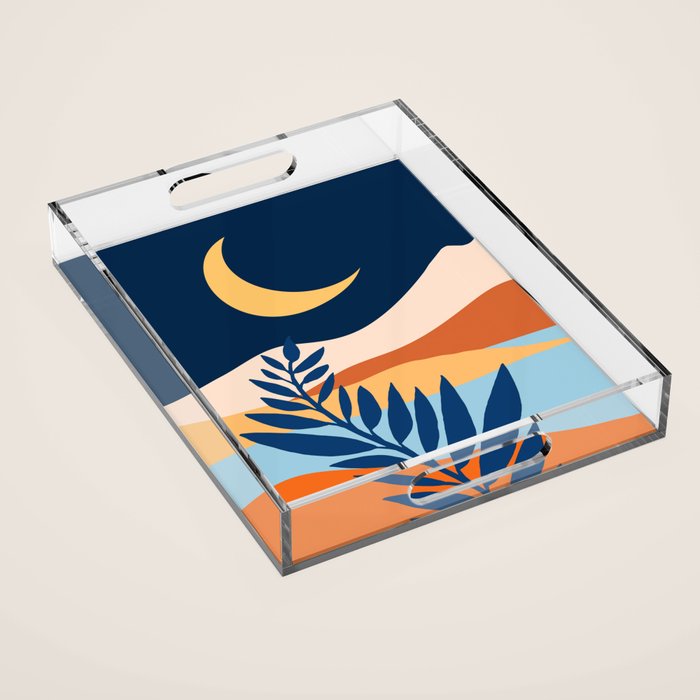 Moon and Night Bloomer Mountain Landscape Acrylic Tray Gallery Image 1