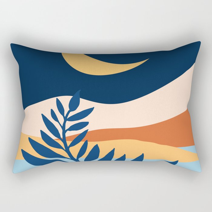 Moon and Night Bloomer Mountain Landscape Rectangular Pillow Gallery Image 1