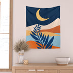 Moon and Night Bloomer Mountain Landscape Wall Tapestry Gallery Image 2