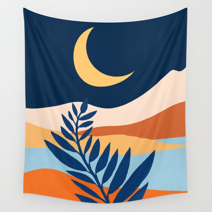 Moon and Night Bloomer Mountain Landscape Wall Tapestry Gallery Image 4