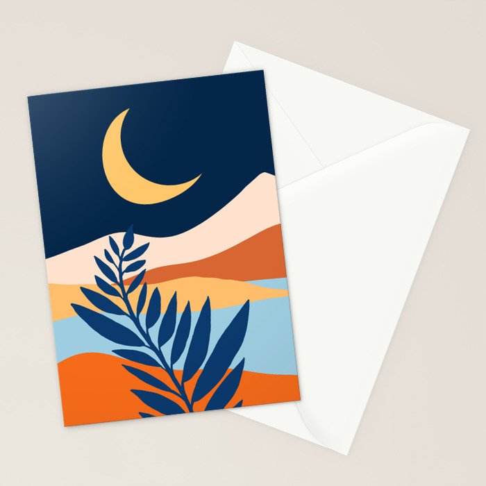 Moon and Night Bloomer Mountain Landscape Stationery Card Gallery Image 2