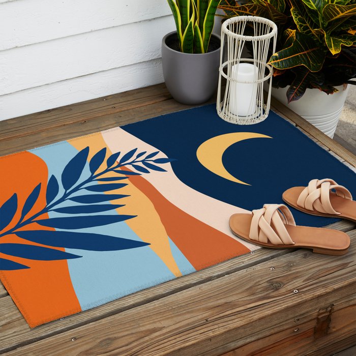 Moon and Night Bloomer Mountain Landscape Outdoor Rug Gallery Image 2