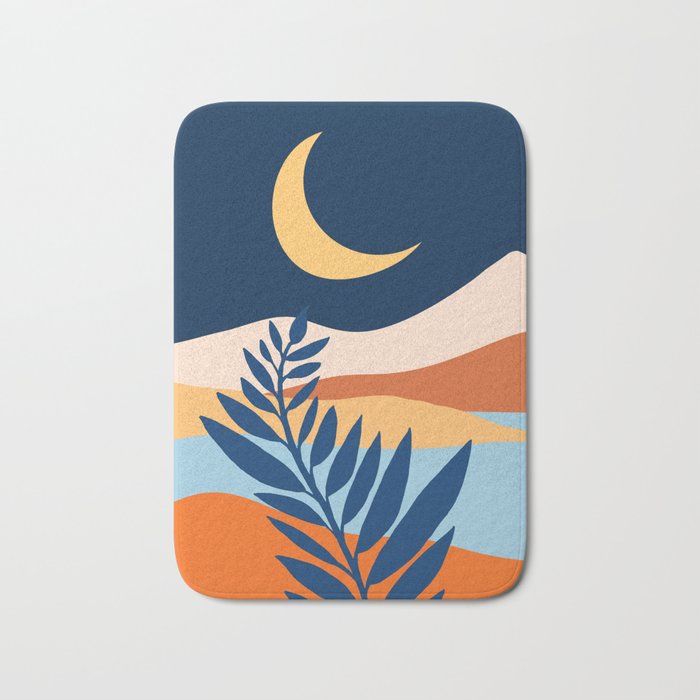 Moon and Night Bloomer Mountain Landscape Bath Mat Gallery Image 1