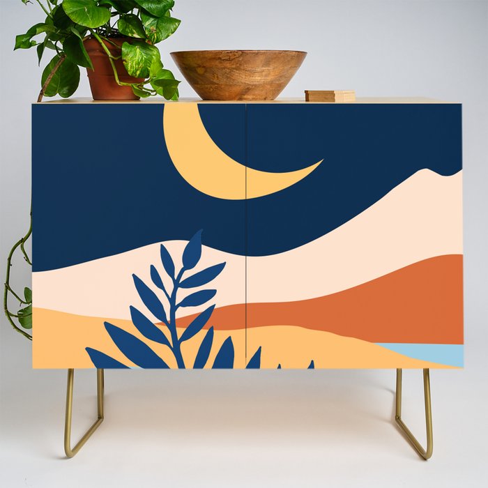 Moon and Night Bloomer Mountain Landscape Credenza Gallery Image 1