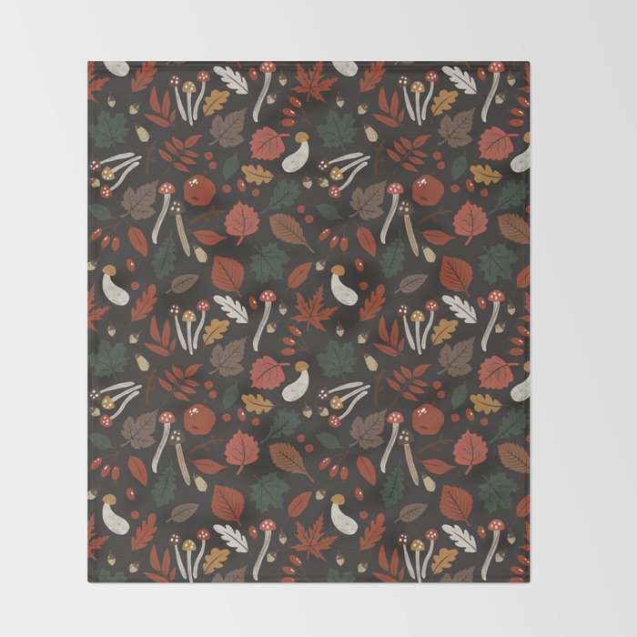 Dark autumnal mushrooms II Throw Blanket Gallery Image 2