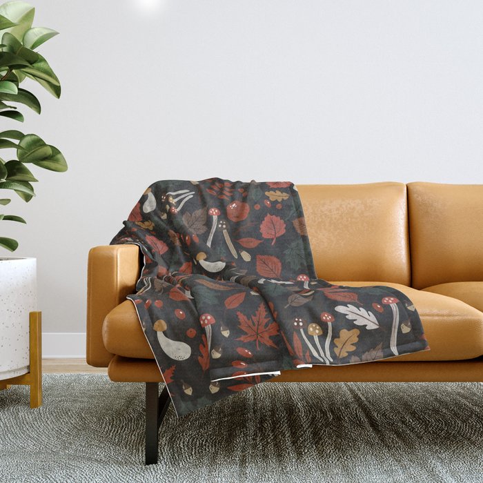 Dark autumnal mushrooms II Throw Blanket Gallery Image 1