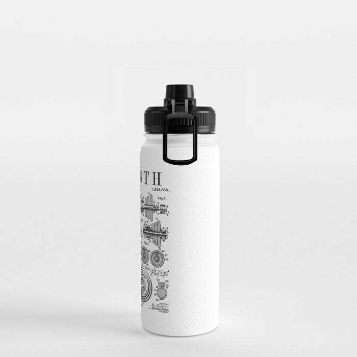 Gym Fitness Workout Dumbbell Kettlebell Vintage Patent Print Water Bottle Gallery Image 2