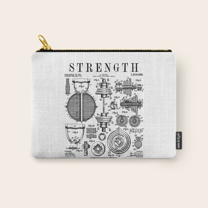 Gym Fitness Workout Dumbbell Kettlebell Vintage Patent Print Carry All Pouch Gallery Image 1