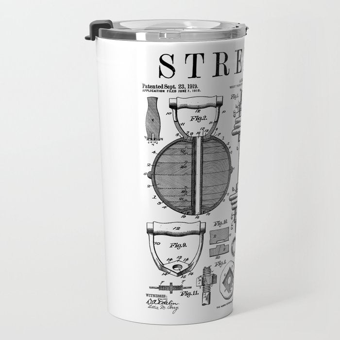 Gym Fitness Workout Dumbbell Kettlebell Vintage Patent Print Travel Mug Gallery Image 3