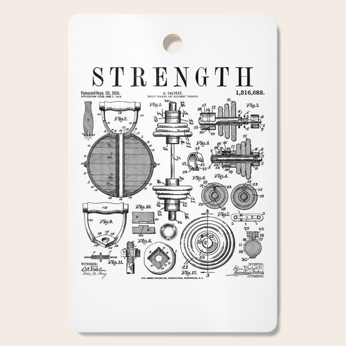 Gym Fitness Workout Dumbbell Kettlebell Vintage Patent Print Cutting Board Gallery Image 1