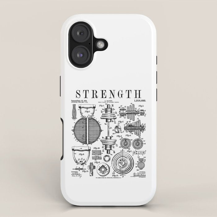 Gym Fitness Workout Dumbbell Kettlebell Vintage Patent Print iPhone Case Gallery Image 1