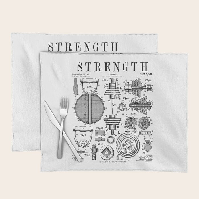 Gym Fitness Workout Dumbbell Kettlebell Vintage Patent Print Placemat Gallery Image 1