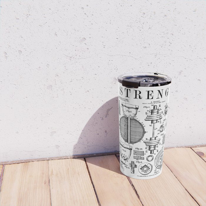 Gym Fitness Workout Dumbbell Kettlebell Vintage Patent Print Travel Mug Gallery Image 4