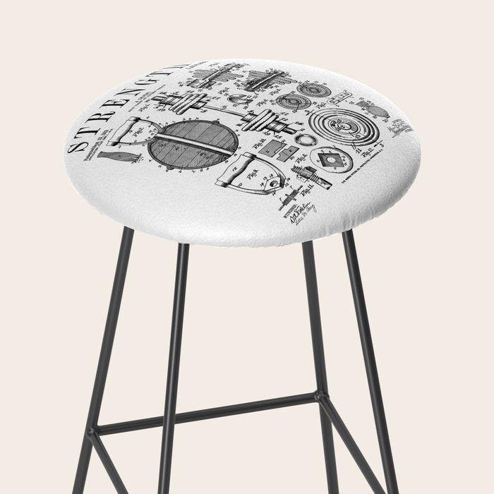 Gym Fitness Workout Dumbbell Kettlebell Vintage Patent Print Stool Gallery Image 2
