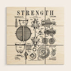 Gym Fitness Workout Dumbbell Kettlebell Vintage Patent Print Wood Wall Art Gallery Image 1
