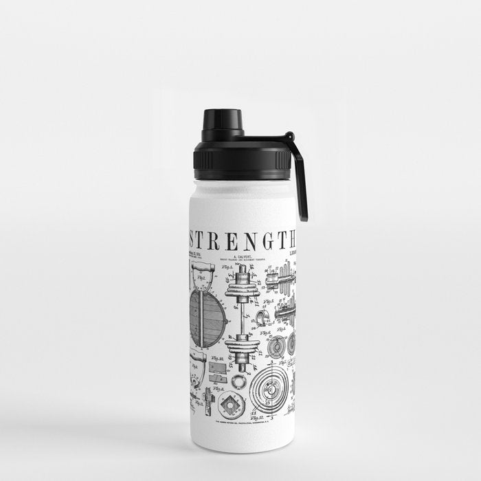 Gym Fitness Workout Dumbbell Kettlebell Vintage Patent Print Water Bottle Gallery Image 2