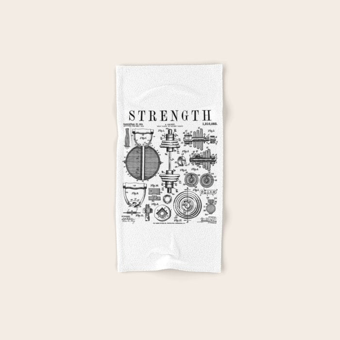 Gym Fitness Workout Dumbbell Kettlebell Vintage Patent Print Bath Towel Gallery Image 1