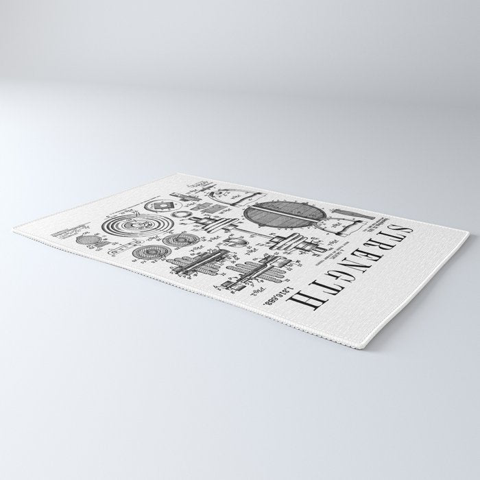 Gym Fitness Workout Dumbbell Kettlebell Vintage Patent Print Rug Gallery Image 3