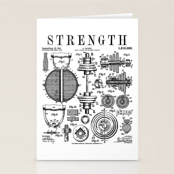 Gym Fitness Workout Dumbbell Kettlebell Vintage Patent Print Stationery Card Gallery Image 2