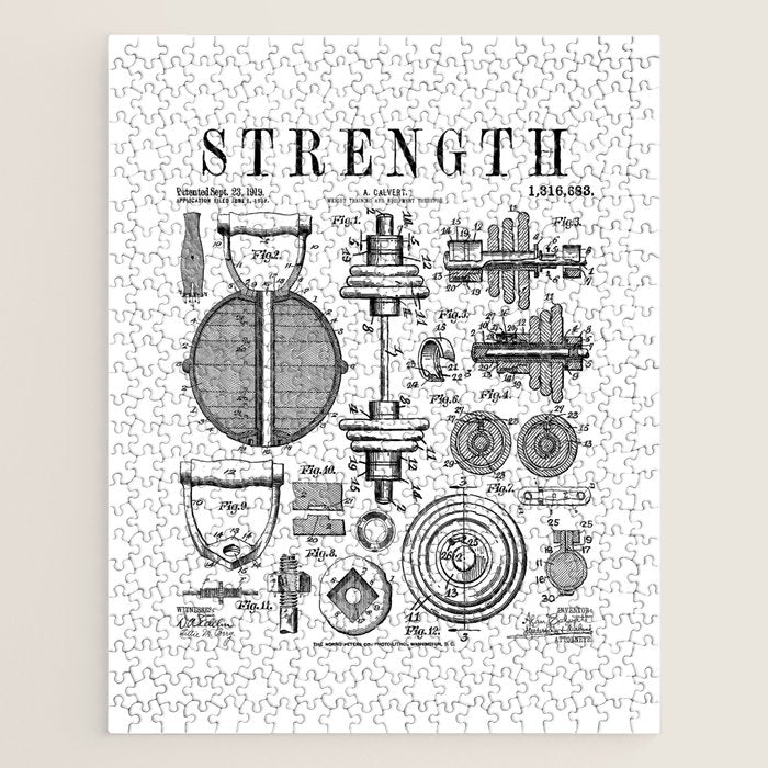 Gym Fitness Workout Dumbbell Kettlebell Vintage Patent Print Jigsaw Puzzle Gallery Image 1