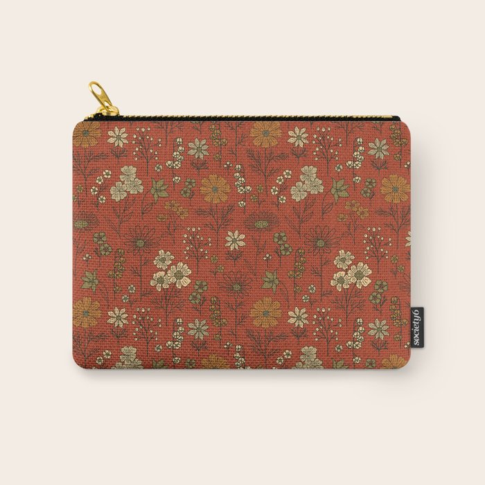Burnt Orange & Olive Green Floral Carry All Pouch Gallery Image 1