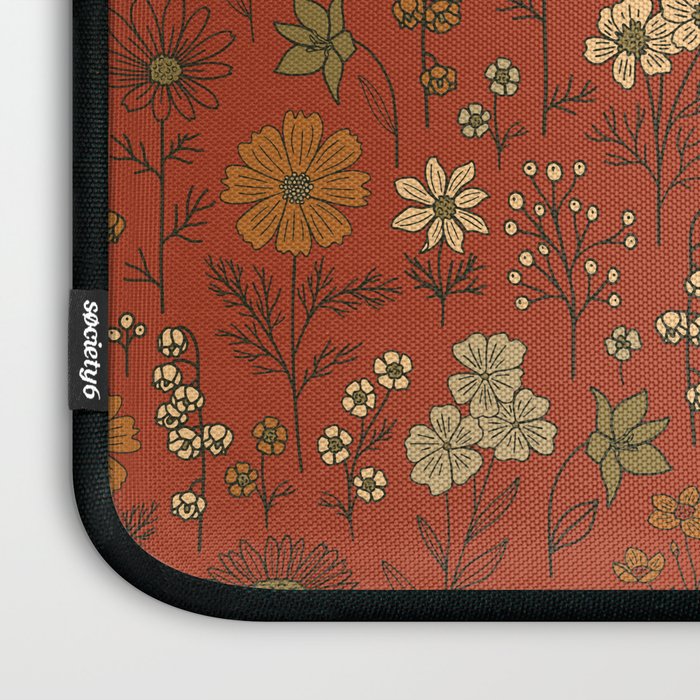 Burnt Orange & Olive Green Floral Laptop Sleeve Gallery Image 3