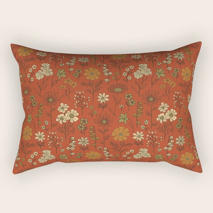 Burnt Orange & Olive Green Floral Rectangular Pillow Gallery Image 1