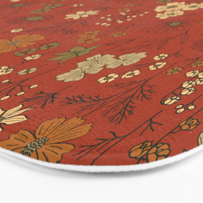 Burnt Orange & Olive Green Floral Bath Mat Gallery Image 3